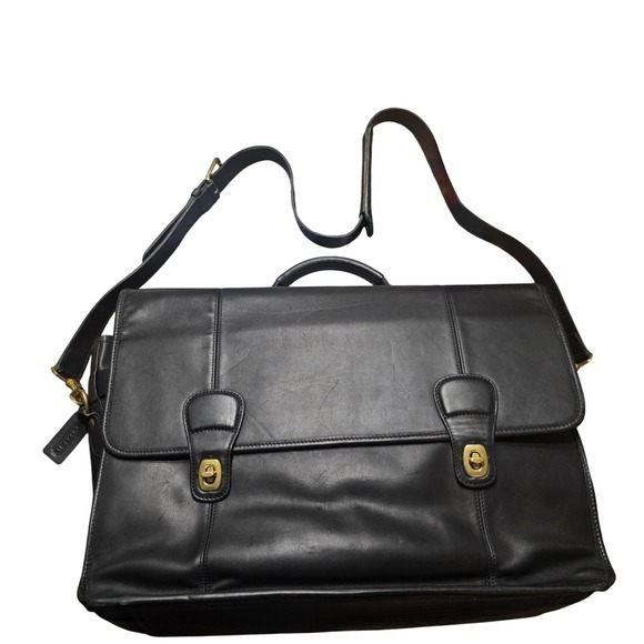 Coach Vintage Beekman Briefcase Black Leather Messenger Bag Brass Turnlock